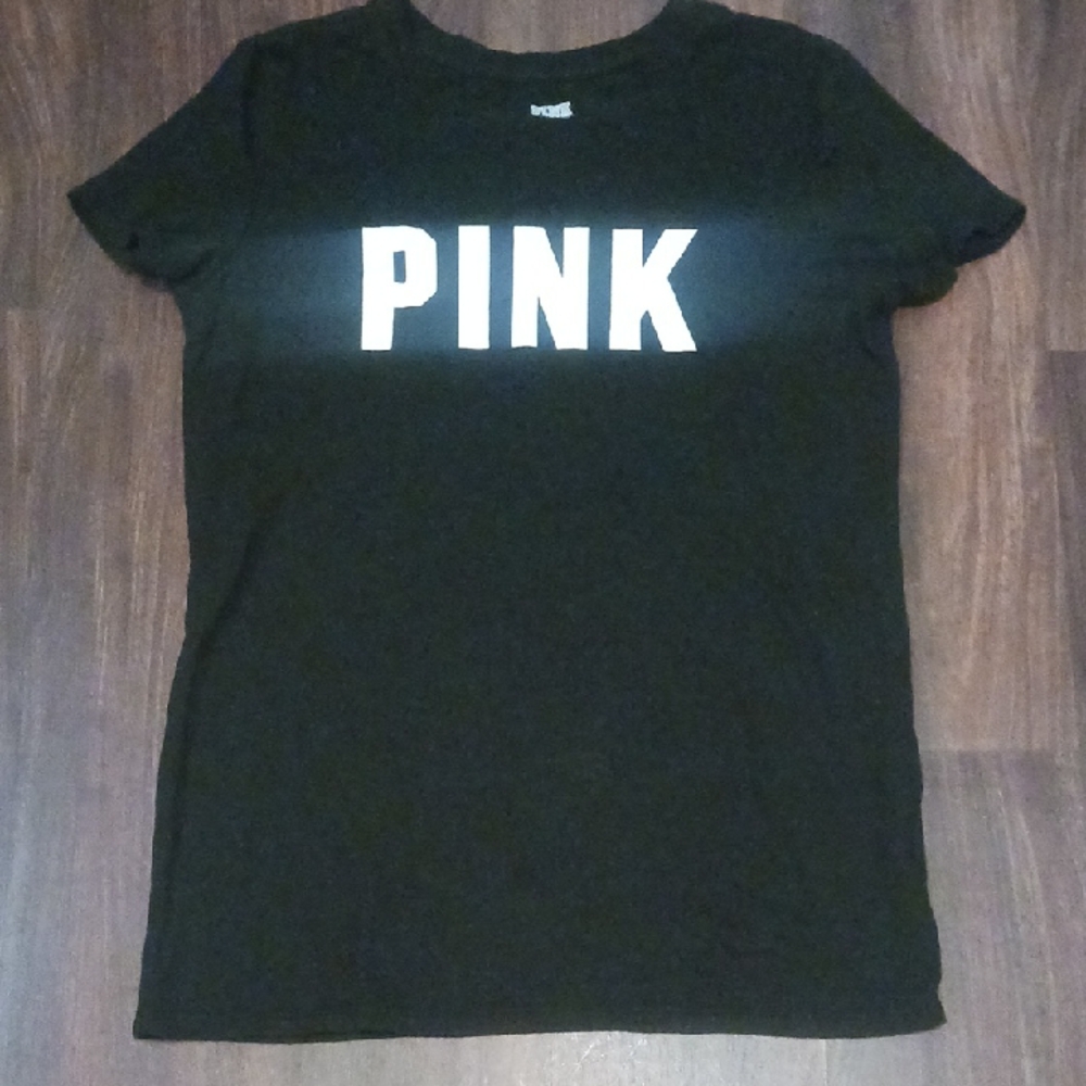 PINK Victoria's Secret Black Tee with White Logo